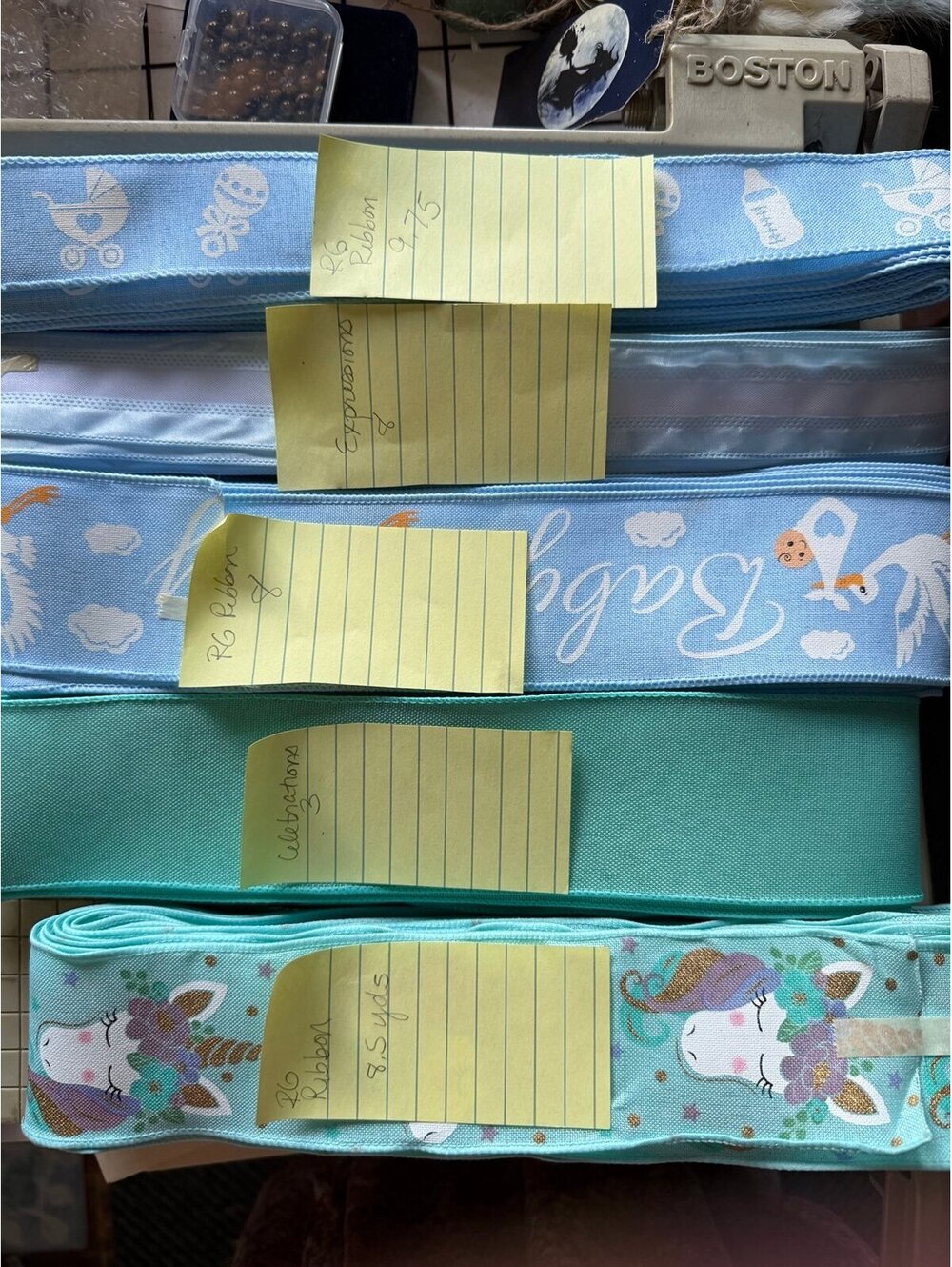 Lot of Baby Boy Blue Unicorn Wired Ribbon 40+ yds 2.5” and 1.5”